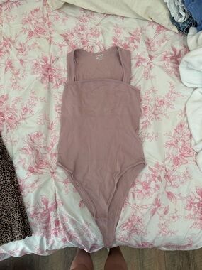 OQQ Ribbed One-Piece Bodysuit - Mauve